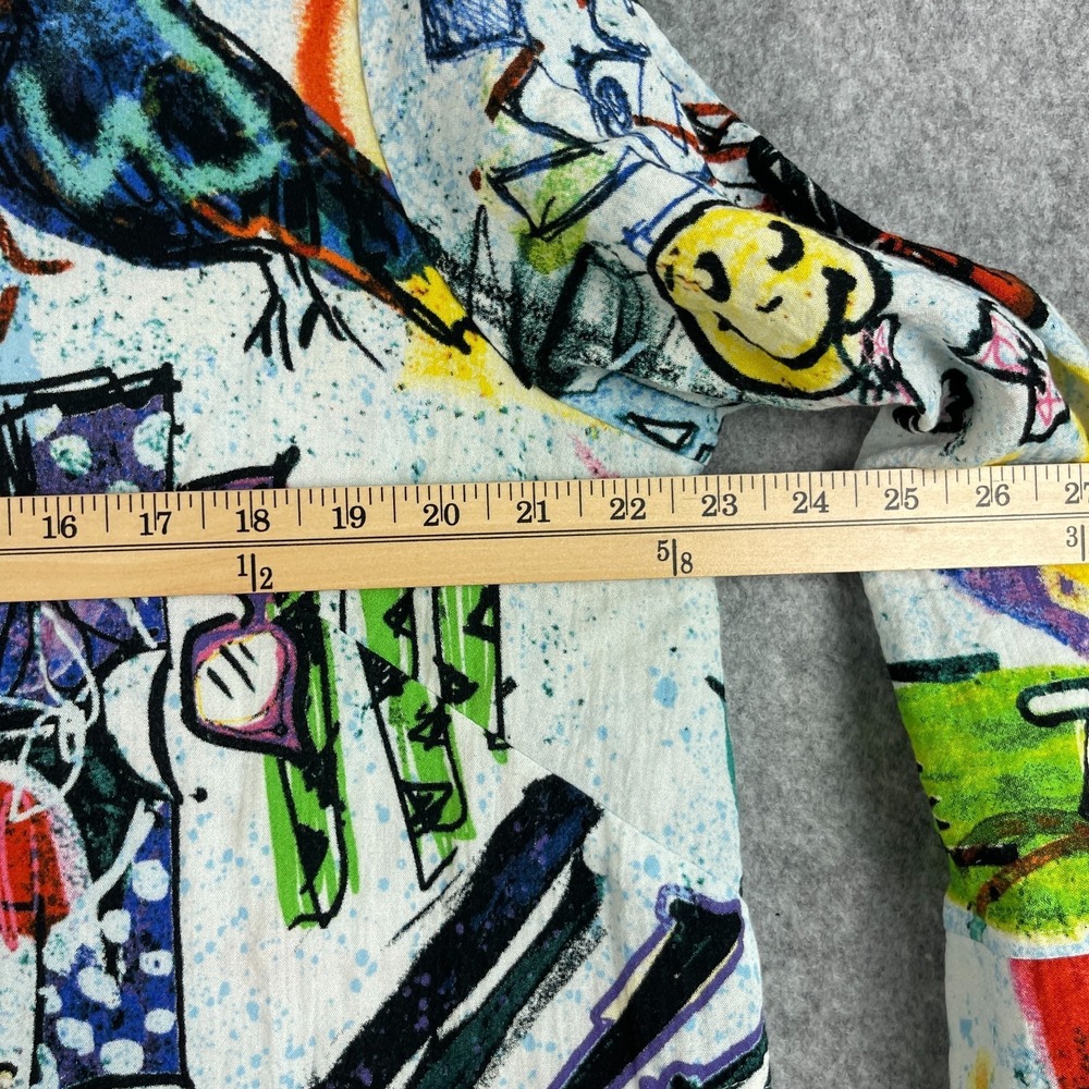 Ali Miles Tunic Top Womens XL Doodle Graffiti Print Button Up Pocket Artsy Boho - Picture 8 of 15